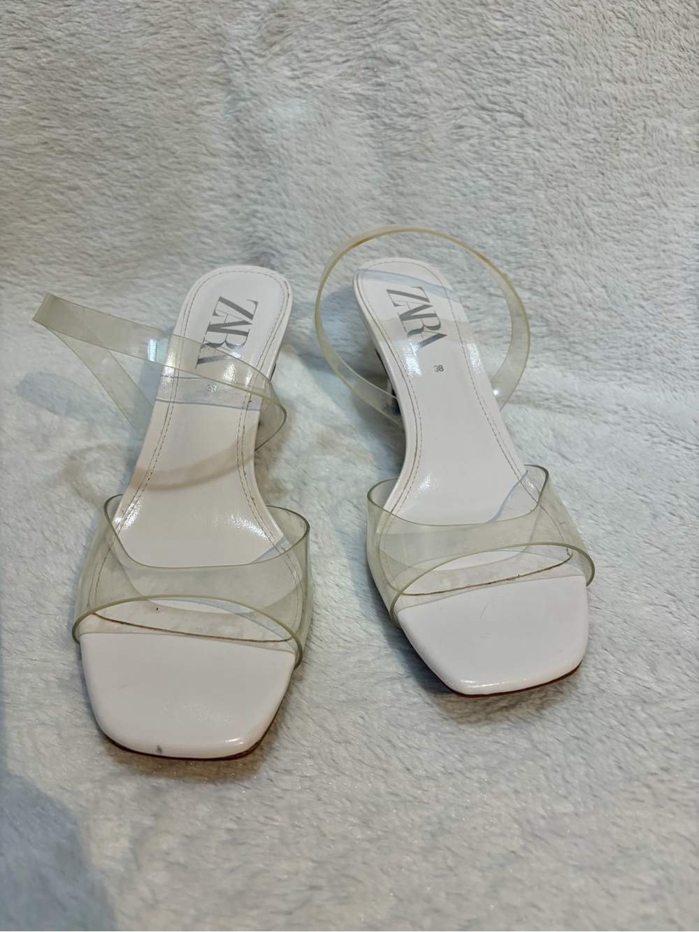 ZARA White heels with Clear Straps